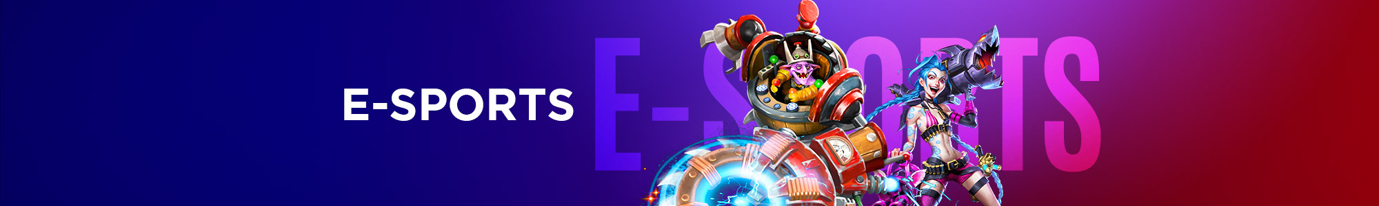 E-sports banner featuring futuristic characters and gaming theme
