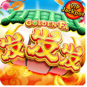 Golden Fa VIP Jackpot slot game thumbnail featuring Chinese lucky symbols and bright gold design.