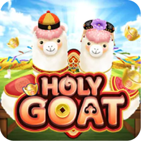 Holy Goat slot game thumbnail featuring two cartoon goats in a colorful farm setting with bright symbols.