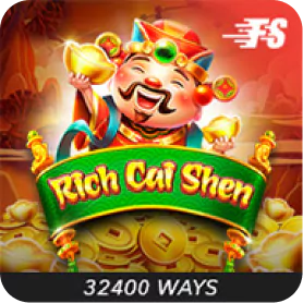Rich Cai Shen slot game thumbnail featuring the God of Wealth character and 32,400 ways to win.